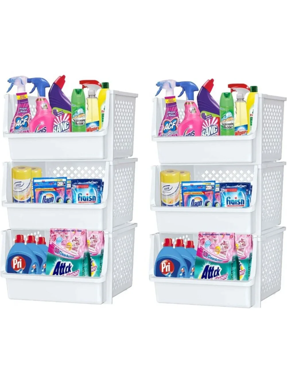 XL Stackable Open Front Storage Bins for Pantry Organization - 6 Pack, White